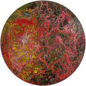 Juste un ptit peu brûlé - tableau rond bois dur abstrait artisanal- Noemie Pinard Art