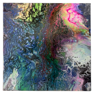 Fractale Néon - tableau carré abstrait toile- Noemie Pinard Art